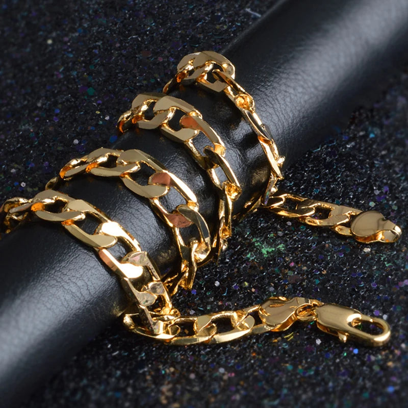 Aravant 925 Silver 4MM/6MM/8MM 18K Gold Flat Necklace Chains For Men Women Fashion Jewelry