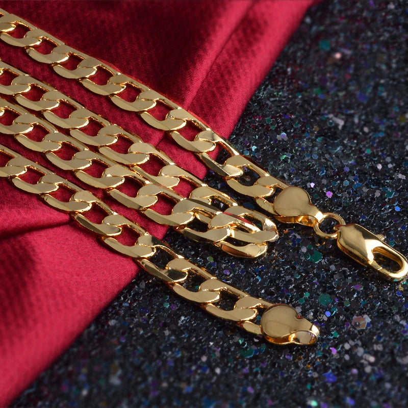 Aravant 925 Silver 4MM/6MM/8MM 18K Gold Flat Necklace Chains For Men Women Fashion Jewelry