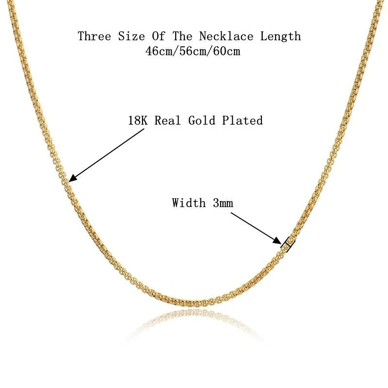 18" 22" 24" Long Necklace 3MM Wide Gold-color Punk Gold Chains for Elegant Women Chain Party Jewelry Necklaces for Women /Men