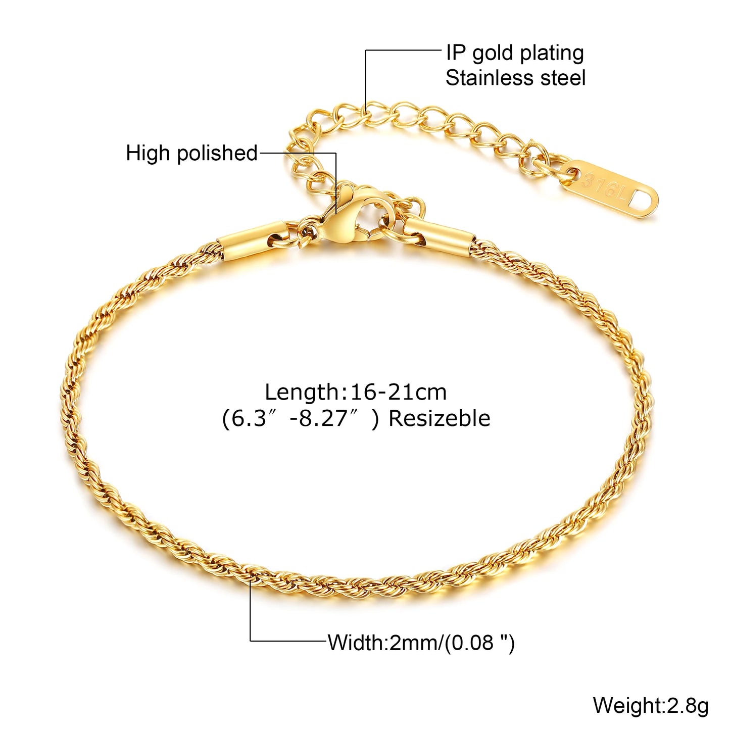 2pcs/set Gold Color Bracelets