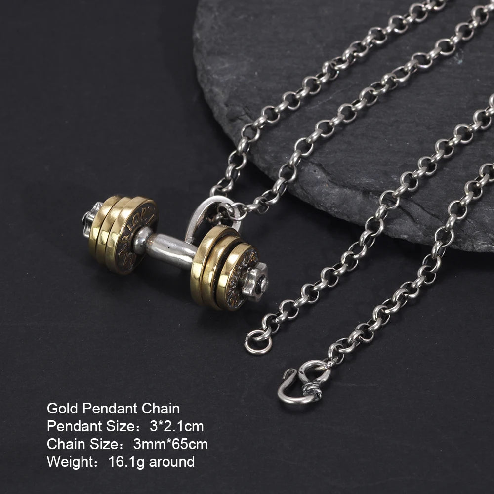 925 Sterling Silver Dumbbell Pendant Necklace