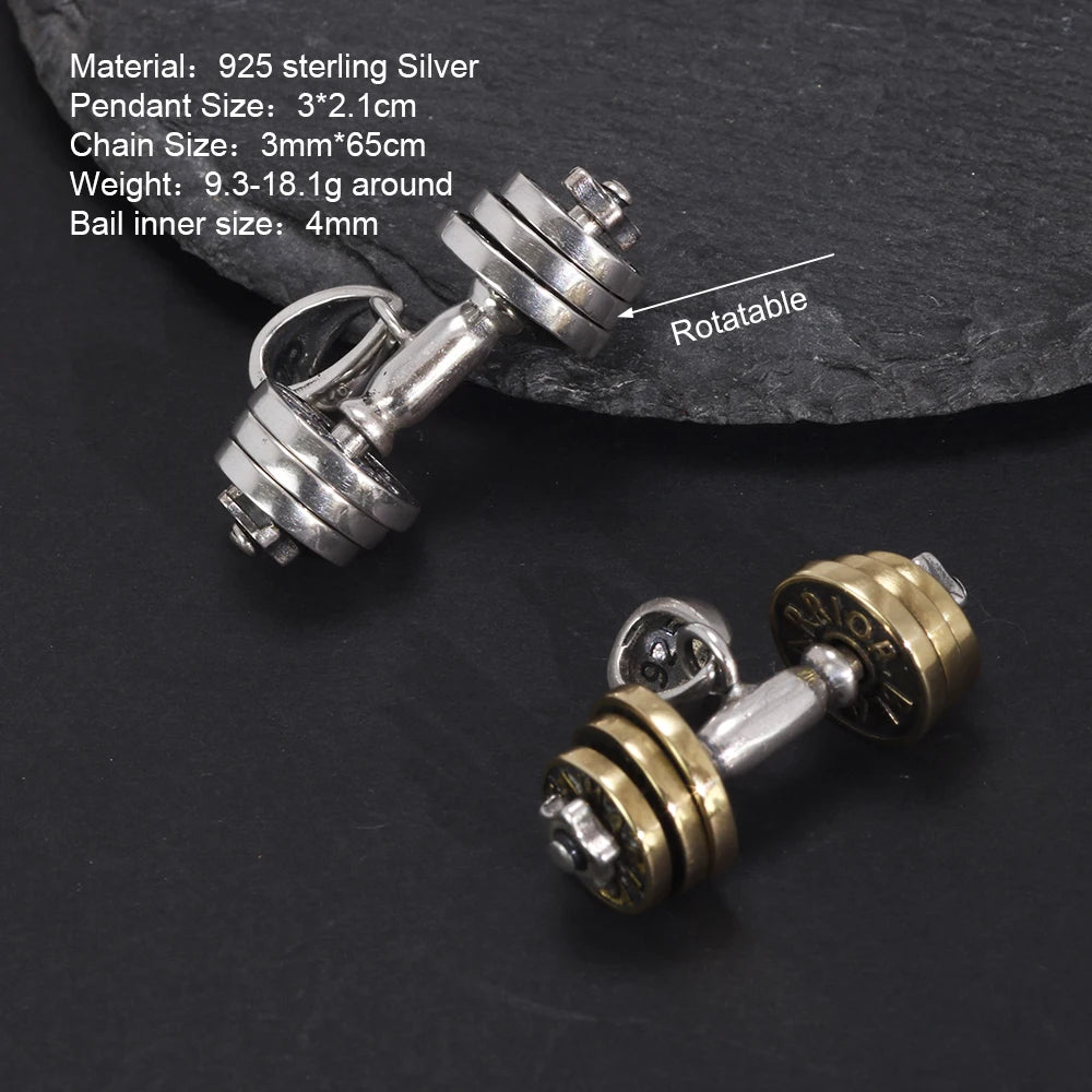 925 Sterling Silver Dumbbell Pendant Necklace