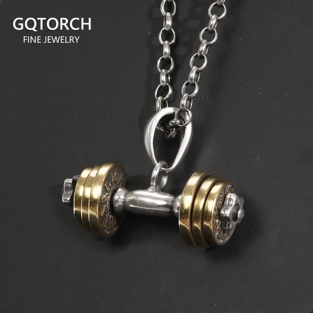 925 Sterling Silver Dumbbell Pendant Necklace