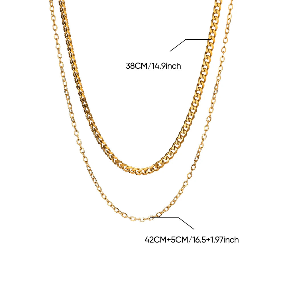 Gold Color Combo Necklace For Women Fashion Stainless Steel Double Layer Chains Jewelry Accessories Making Diy Handmade Supplies
