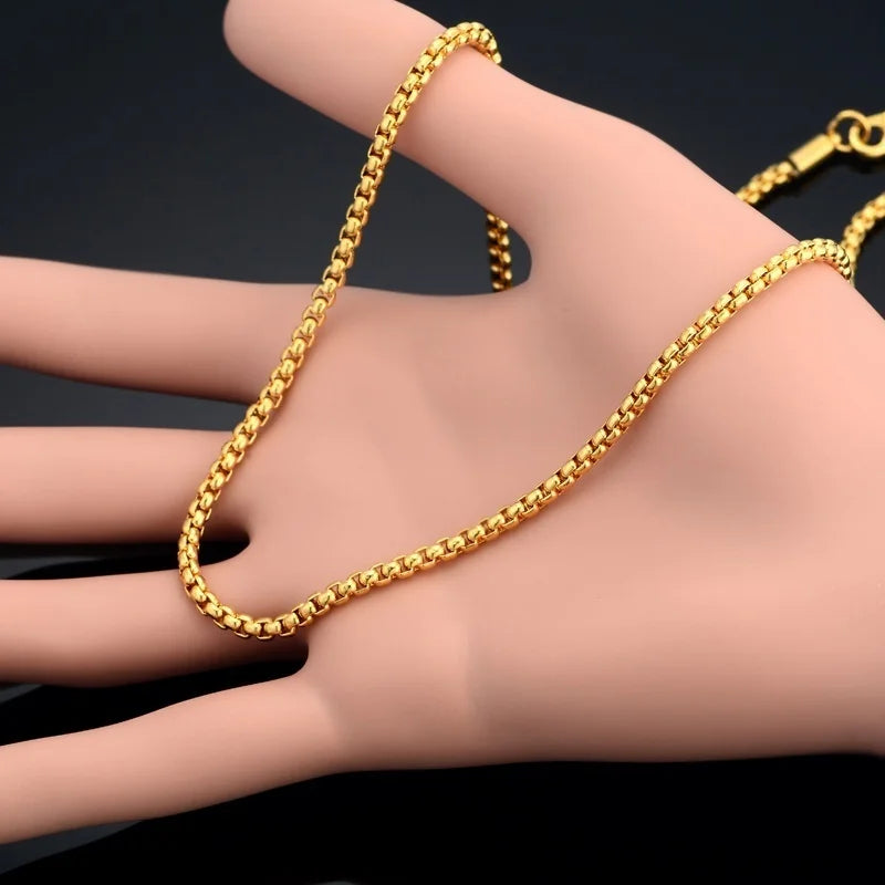 18" 22" 24" Long Necklace 3MM Wide Gold-color Punk Gold Chains for Elegant Women Chain Party Jewelry Necklaces for Women /Men