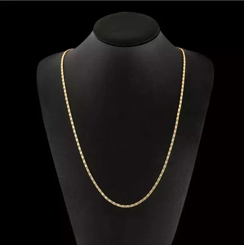 Fashion 18k Gold Necklace 2MM 16/18/20/22/24/26/28/30 Inch Side Chain Necklace For Women Men Jewelry Silver Necklace