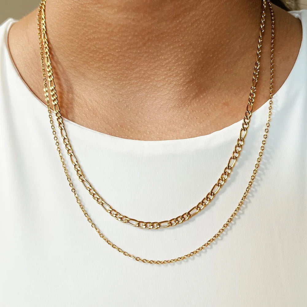 Gold Color Combo Necklace For Women Fashion Stainless Steel Double Layer Chains Jewelry Accessories Making Diy Handmade Supplies