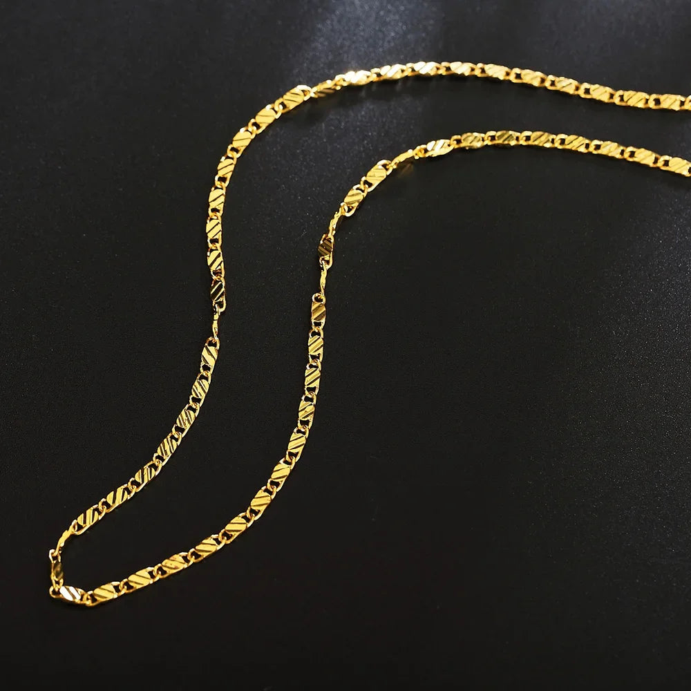 Fashion 18k Gold Necklace 2MM 16/18/20/22/24/26/28/30 Inch Side Chain Necklace For Women Men Jewelry Silver Necklace