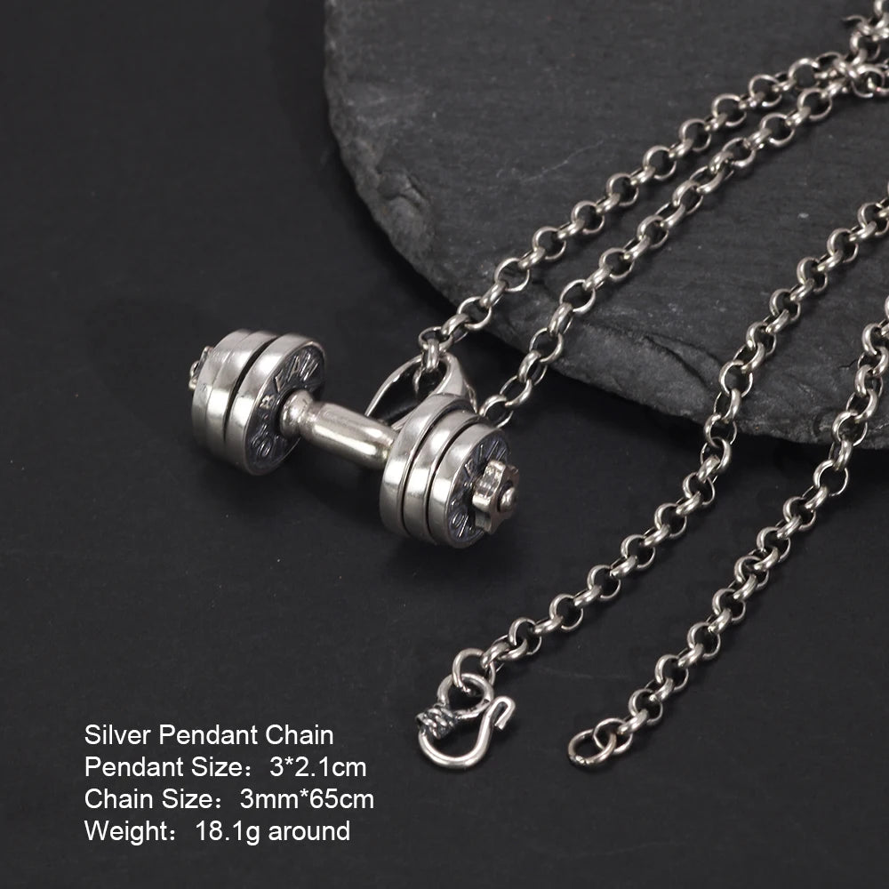 925 Sterling Silver Dumbbell Pendant Necklace