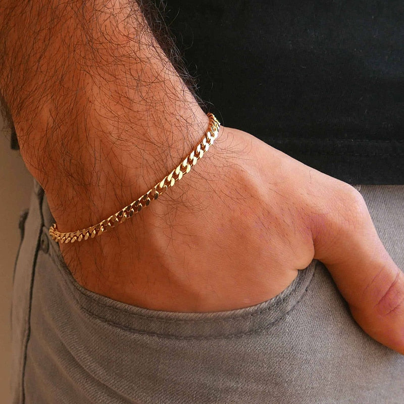 Gold Plated Stainless Steel Curb Link Chain Bracelet - Adjustable 7" To 11" Lobster Clasp