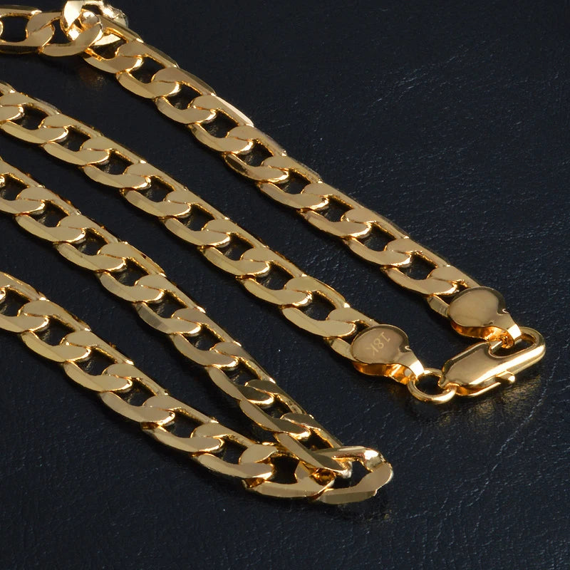 Aravant 925 Silver 4MM/6MM/8MM 18K Gold Flat Necklace Chains For Men Women Fashion Jewelry