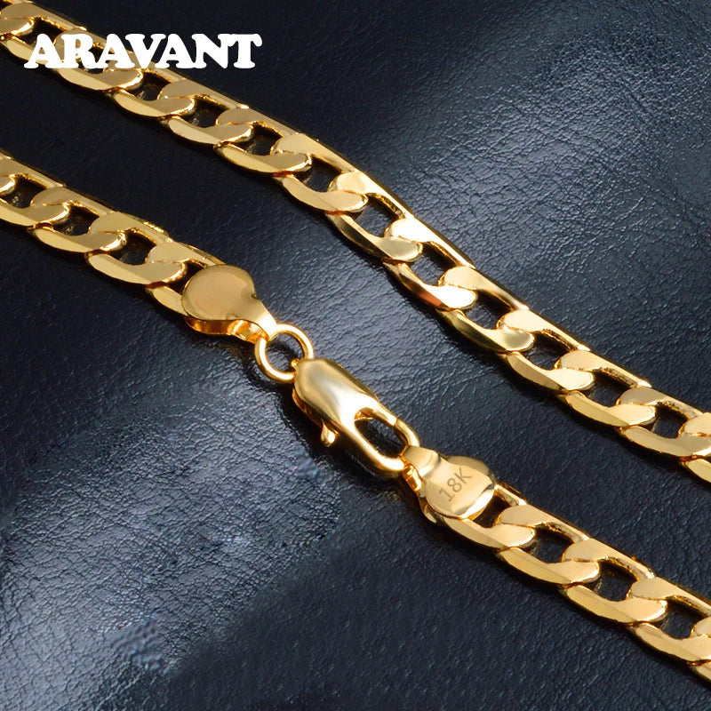 Aravant 925 Silver 4MM/6MM/8MM 18K Gold Flat Necklace Chains For Men Women Fashion Jewelry
