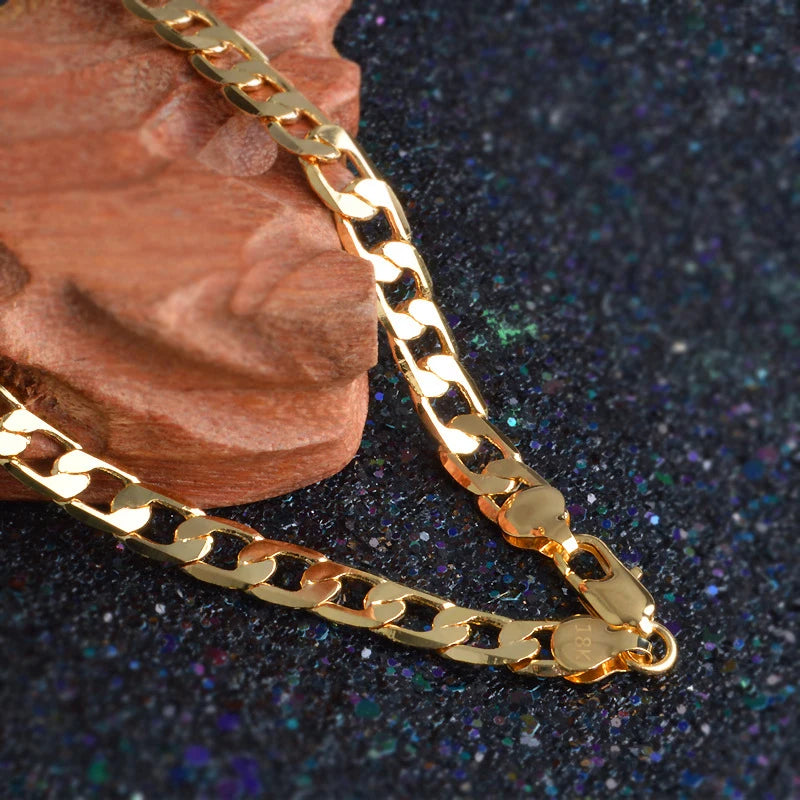 Aravant 925 Silver 4MM/6MM/8MM 18K Gold Flat Necklace Chains For Men Women Fashion Jewelry