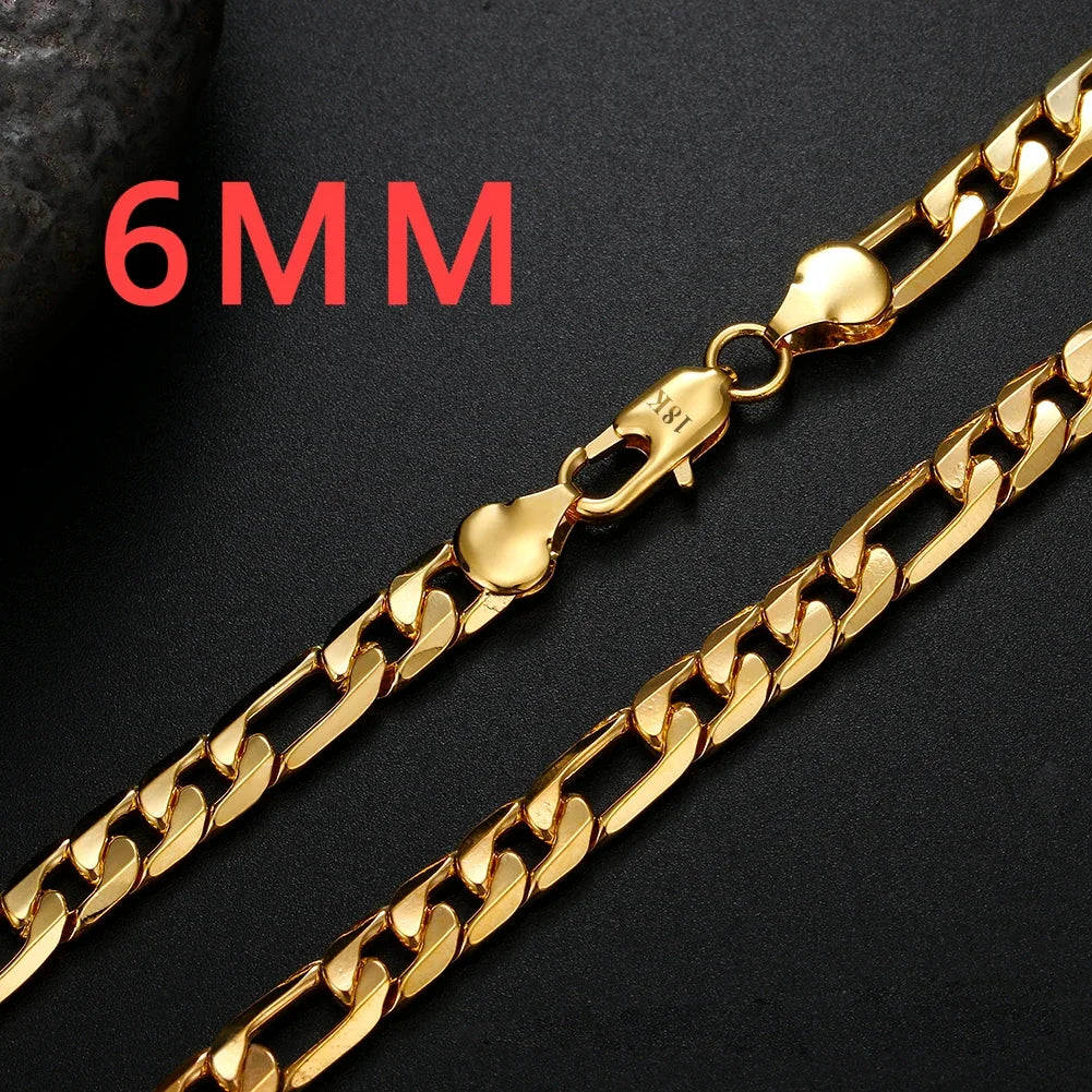 925 Sterling silver 18K gold Necklace 6MM sideways chain Nice noble for Men Women fashion Jewelrys Wedding party