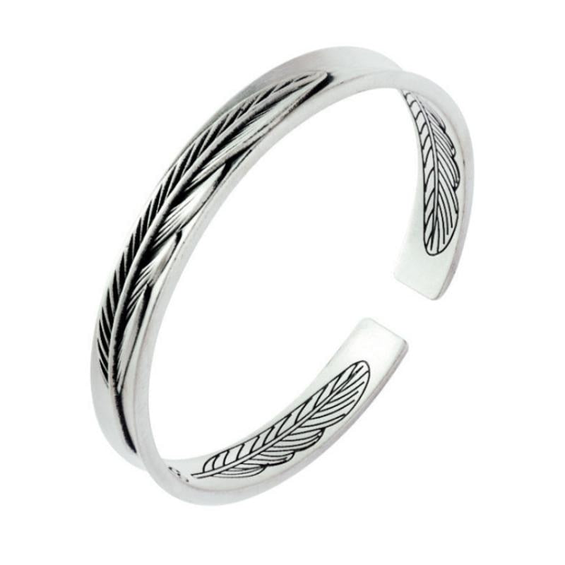 Men Fashion Vintage Casual Party Jewelry Gifts Silver Plated Trend Men Bracelet Simple Twist Braided Bangle Feather Bangle