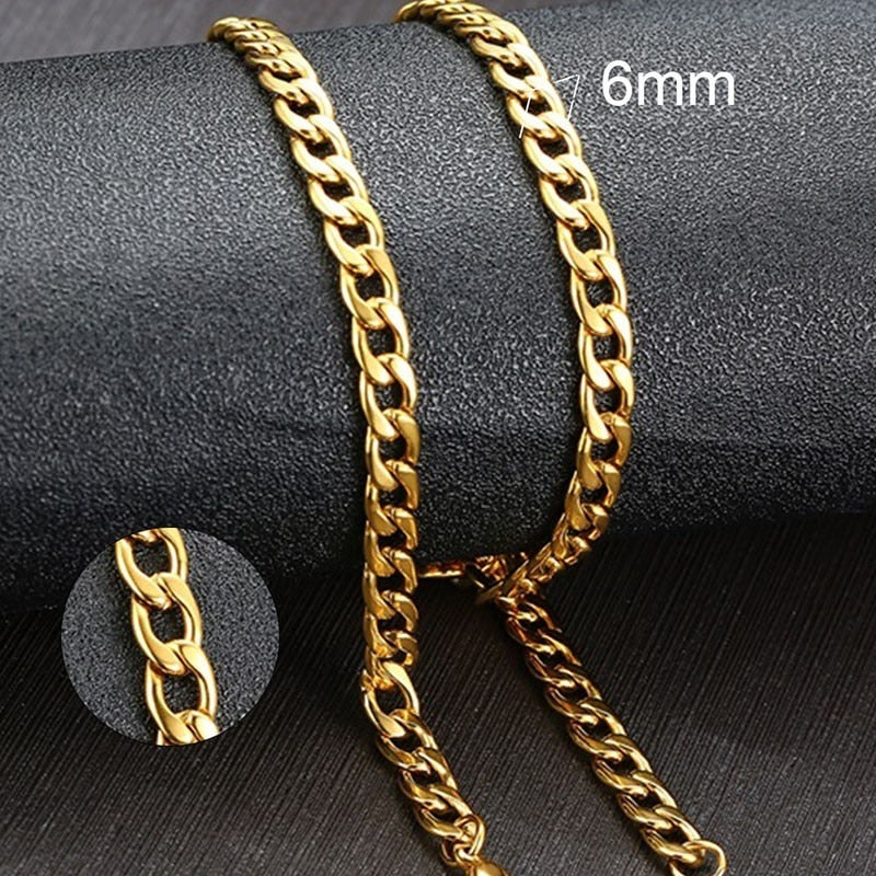 Vnox Men&#39;s Cuban Link Chain Necklace Stainless Steel Black Gold Color Male Choker colar Jewelry Gifts for Him