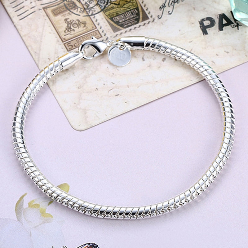 925 Silver 4MM Snake Chains Bracelets For Men