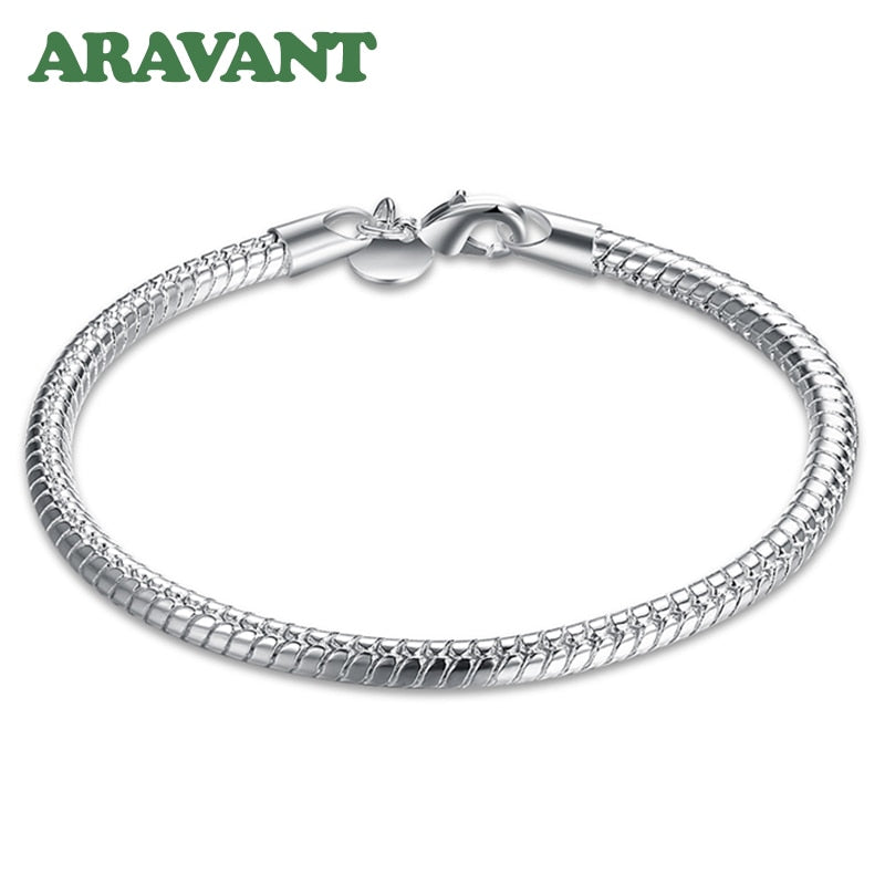 925 Silver 4MM Snake Chains Bracelets For Men