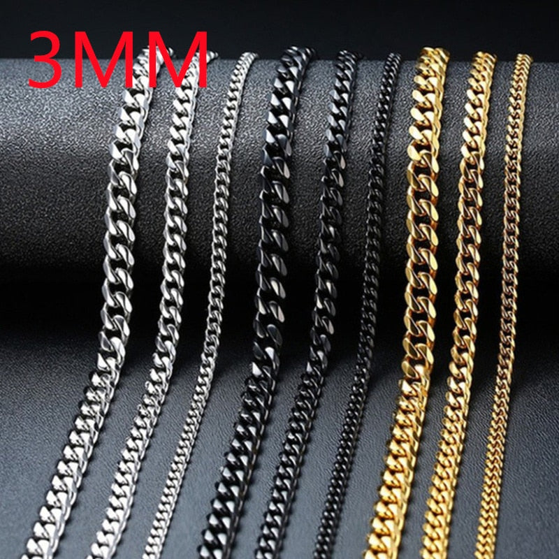 Fashion New Figaro Chain Necklace For Men Punk Silver Color Stainless Steel Long Necklace Men Hip Hop Jewelry Gift